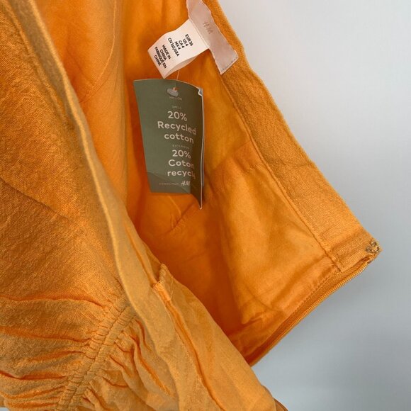H&M Skirt Orange Crepe Gathered Ruched Mini Lined Summer NWT - Picture 7 of 8